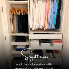 For the Sagittarius who loves an organized wardrobe, this perfectly zoned closet with hanging space, drawers, and bins is a dream come true.