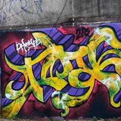A closer look at the Devnagri piece from Jakarta. The yellow and purple pop, with the lightning effect giving it that extra energy. It's all about making the letters dance.