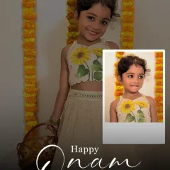 A happy Onam moment captured in our sunflower lehenga. These outfits are designed to be as bright and joyful as the festivals they are worn for, ensuring your child feels special.