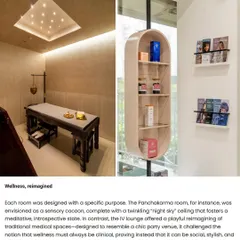 Every room is wellness, reimagined. The Panchakarma room features a twinkling "night sky" ceiling for a meditative state, proving that healing can be stylish, enjoyable, and deeply transformative.