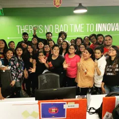 A great group shot with the team at Amazon in front of their "There's no bad time to innovate" wall. I believe there's also no bad time for a dance break to spark creativity and boost morale.