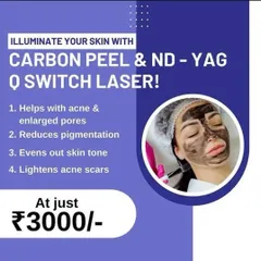 Illuminate your skin with our Carbon Peel and ND-YAG Q Switch Laser treatment. For just ₹3000, this treatment helps with acne, enlarged pores, pigmentation, and acne scars.