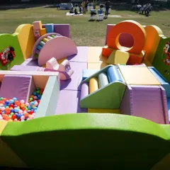 Here is a bird's eye view of one of my classic soft play areas, all set up and ready for adventure. It's a safe, contained space packed with climbers, slides, and a ball pit, ensuring hours of entertainment for toddlers and young children.