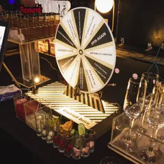 We bring more than just drinks, we bring the fun. Our custom "Spin the Wheel" game comes with hilarious drinking dares that are perfect for breaking the ice and getting guests to interact.