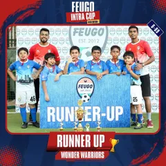 The U-9 Runner-Up team, 'Wonder Warriors', proudly posing with their trophies.