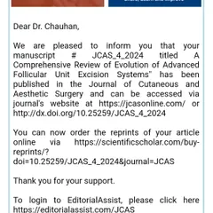 I am pleased to share that my comprehensive review on the evolution of advanced Follicular Unit Excision (FUE) systems has been published in the Journal of Cutaneous and Aesthetic Surgery.
