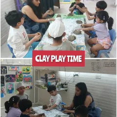 Clay play time is always a favorite. It's a fantastic sensory activity that allows children to improve their motor skills while having fun. I provide guidance, but their imagination leads the way.