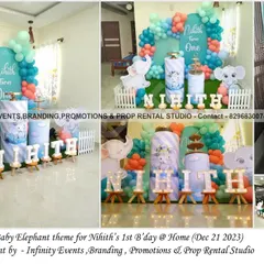 This cute baby elephant theme is one of our trending designs for first birthdays. We used a soft color palette of teal and coral, along with adorable elephant cutouts, to create a sweet and memorable party at home.