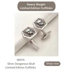 A variation of my skull cufflinks, this pair is crafted in pure 92.5 silver and features a "dangerous skull" design with sparkling stone eyes. A perfect accessory for a modern, stylish man.
