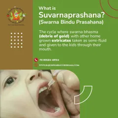 A closer view of the Suvarnaprashana treatment. These semi-liquid drops are prepared with home-grown extracts and are designed to be easily taken by children to support their long-term immunity and well-being.
