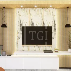 The fully rendered version of our TV unit concept. This is the final visual we present to clients, showing exactly how the materials, lighting, and design elements will come together in their home.