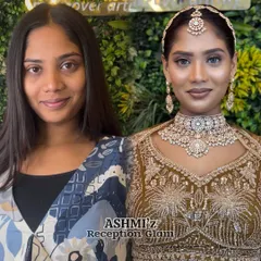 A beautiful before-and-after of a reception glam look. I teach my students how to transition a bride's look from the traditional ceremony to a stunning evening reception.