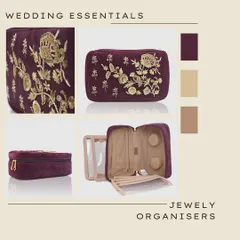 For a touch of royalty, I offer my jewellery organiser in a deep wine-coloured velvet. The rich colour provides a stunning backdrop for the detailed golden floral embroidery.
