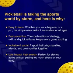 Pickleball is taking the sports world by storm. It is accessible for beginners, offers fast-paced fun for experienced players, and is a great low-impact, high-energy workout.