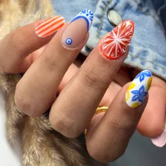 You bring the inspiration, I bring the art. A client wanted a fresh, juicy look inspired by Moroccan prints, so I hand-painted these lemon and orange designs, complete with a 3D effect that makes the fruit look real enough to sip.