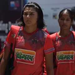 Another one of our champs, Tanisha, during a Delhi Premier League T20 match. Consistent exposure in high-stakes tournaments is key to player development.