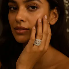 Made with precision and layered with brilliance, this bold diamond ring is designed to capture every gaze. Whether seen on its own or on a model, it is more than jewellery, it is a statement.