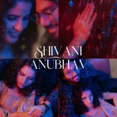 A moody and artistic collage from Shivani and Anubhav's Sangeet. I used dramatic red and blue lighting to create a series of intimate, high-fashion portraits that reflect their deep connection.