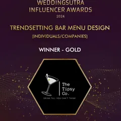 The official announcement of our Gold win at the WeddingSutra Influencer Awards 2024 for 'Trendsetting Bar Menu Design'. This award recognizes our dedication to innovation and creativity.
