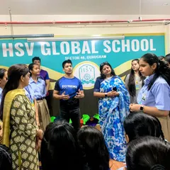 Interacting with students during a self-defense workshop at HSV Global School in Gurugram. Answering their questions and addressing their specific fears is a key part of making the training relevant and effective for them.