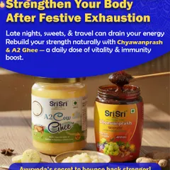 Feeling that post-festival exhaustion? I know the feeling. Late nights and sweets can drain your energy, which is why I rely on this powerful duo of Chyawanprash and A2 Ghee to rebuild strength, boost vitality, and support immunity naturally.