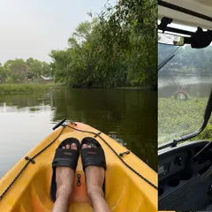 Kayaking on the backwaters of Pondicherry, a moment of pure escape and tranquility.