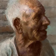 A soft pastel portrait titled "Grandfather." This piece is an exploration of age and emotion, using the texture of the paper and the medium to render the weathered quality of the skin.