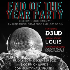 The announcement for the Chembur Gymkhana's "End of the Year Party." You can see I was part of a full audio-visual team with a Visual Jockey and live percussionist.