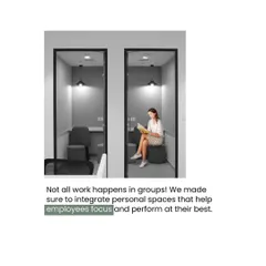 Not all work happens in groups. This image shows two personal focus pods we integrated into an office design, providing employees with a quiet, distraction-free environment to perform at their best.