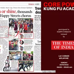 Our academy was featured in The Times of India for our participation in the Happy Streets initiative. We are proud to bring the energy and discipline of Kung Fu to the wider community.