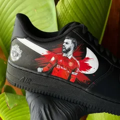 Another angle of the Bruno Fernandes portrait on the custom black Nike Air Force 1s. I love capturing the intensity and passion of athletes in my work.