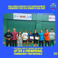 We don't just participate; we dominate. Here is our victorious lineup of champions and mentors after a phenomenal performance at the Yonex-Sunrise Karnataka State Ranking Tournament. This is the standard we set.