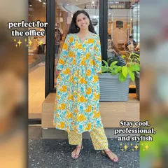 Stay cool, professional, and stylish at the office. This pure cotton coord set is comfortable enough for all-day wear while keeping you looking sharp.