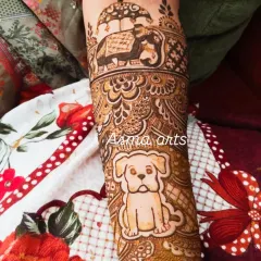 Your pets are part of your family, so why not include them in your bridal mehendi? I love creating custom designs, like this one featuring the bride's adorable dog.
