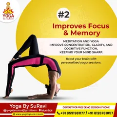 Regular practice of yoga and meditation improves concentration, clarity, and cognitive function. We help you keep your mind sharp and boost your memory through targeted techniques.