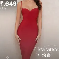 This elegant red bodycon midi dress with a sweetheart neckline is part of my current clearance sale. A timeless piece for any occasion.