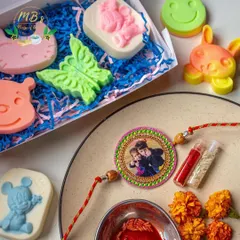 Celebrate the bond of love with this specially curated gift hamper of natural handcrafted soaps. These colorful, fun-shaped soaps are safe for skin and infused with playful fragrances like Strawberry and Candy Dandy.