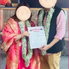This couple, dressed in beautiful wedding attire, just completed their marriage registration in a single day. I provide fast and reliable legal services for all types of marriages.