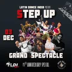 This is how we do anniversaries. Our 'Step Up' Grand Spectacle is a milestone event, a multi-floor blockbuster with workshops, unlimited Latin social dancing, artistic performances, and even a retro-themed floor. It's more than a party; it's a piece of our history.