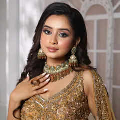 Thinking about joining our academy? We offer detailed demonstrations, hands-on practice, and a professional portfolio shoot to ensure you are fully prepared for a successful career. This look is an example of the sangeet and reception glam you will learn to create.