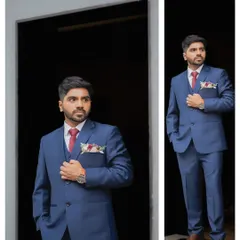 A sharp, modern suit look for a church wedding. My focus here was on creating a clean, polished appearance with perfectly styled hair and subtle makeup that enhances features for the camera.