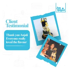 This client's testimonial made my day! Hearing that everyone loved the flavor of their designer cake is the best feedback I could ask for.
