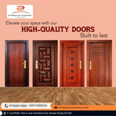A collection of four high-quality doors, each with a distinct modern design and wood-grain finish. These doors are built to last and are designed to elevate the aesthetic of any space.