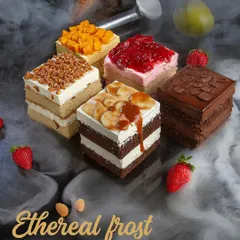 Enter a realm of summer indulgence with my full range of ice cream cakes. This shot features a variety of flavours including mango, strawberry, banoffee, crunchy almond, and rich chocolate.