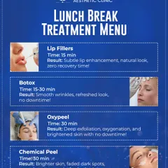 Great skin doesn't have to take all day. I've designed a menu of "lunch break" treatments that deliver real results with minimal to no downtime. Whether you need to smooth wrinkles with Botox, add subtle volume with lip fillers, or get an instant glow with an Oxypeel or Chemical Peel, we can fit it into your busy schedule. These are quick, effective procedures for modern, busy lives.