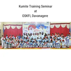 A group photo from our successful Kumite Training Seminar in Davanagere. Over 50 participants learned basic and advanced sparring techniques and their practical applications for self-defense.