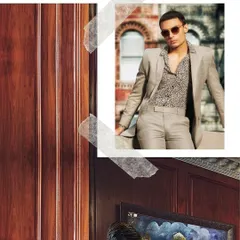 This creative collage for a John Jacobs Eyewear campaign showcases a cool, confident look. The model's leopard print shirt and tailored suit are styled to complement the bold sunglasses, creating a modern, edgy vibe.