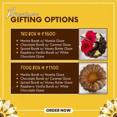 My premium gifting options for Rakhi, featuring my popular bundt cakes. You can choose from flavours like Marble Bundt with Nutella Glaze or Spiced Bundt with Honey Butter Glaze.