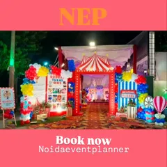We design a complete themed entrance, including a personalized welcome board and a circus tent entryway, to make guests feel like they're stepping right into the main event.