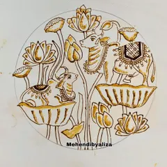 A beautiful drawing of cows and lotuses, ready to be filled in with henna.
